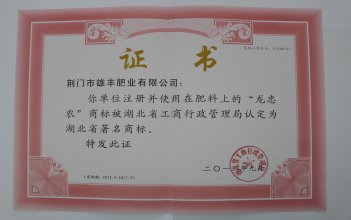 湖北省著名商標證書